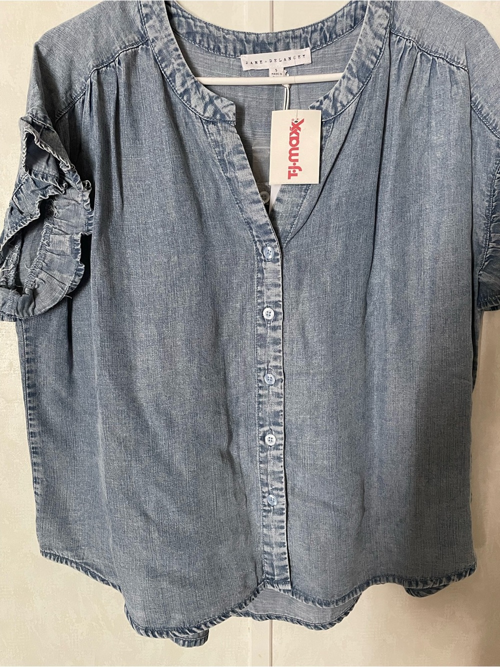 Jane and Delancey Light Blue Denim Button-Up Blouse